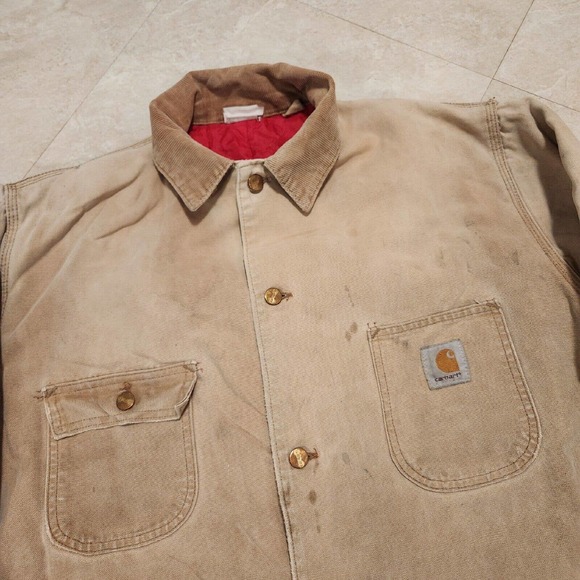 VTG Carhartt Mens FADED DISTRESSED USA Made Quilted Canvas Barn Work Jacket - Picture 3 of 12